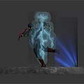 Game Movie Superhero Character Holding Captain America Shield With Electric Lightning Effects On Stone Pedestal