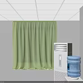 Public Office Area With Office Desks Computer Monitors Office Chairs Blue Carpet And Green Curtains