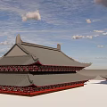 Traditional Chinese Architectural Components Featuring Classic Roof Overhanging Eaves Tiles And Red Double Layer Decorations