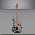 Colorful Electric Guitar With Sticker Design For Home Decor And Daily Use