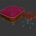 Pink Tufted Ottoman With Wooden Frame And Round Red Stool Black Metal Base With Wheels