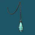 Green Glass Shade Chandelier With Metal Frame Chain And Spiked Base In Deep Blue Background
