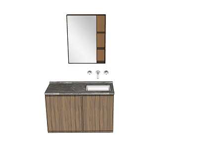 Wooden Bathroom Vanity Cabinet With Marble Countertop Mirror And Faucet Sink 3d model