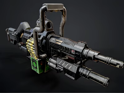 Heavy Duty Sci Fi Weapon With Multiple Barrels And Mechanical Structure Design 3d model
