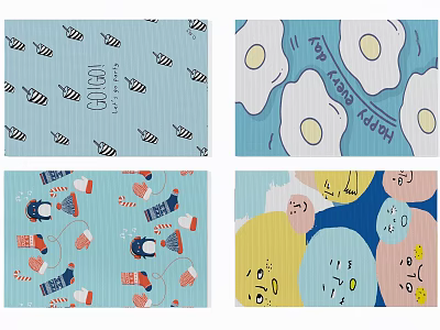 Colorful Square Rugs With Bee Egg Penguin Cloud And Smiley Patterns 3d model
