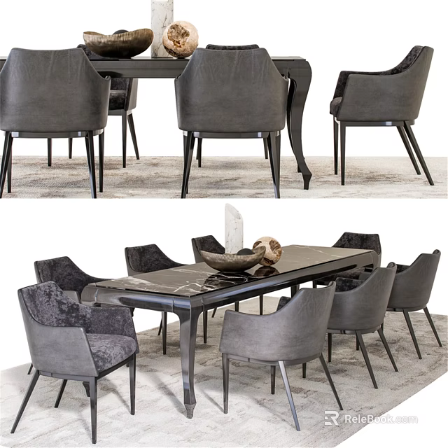 Modern Dining Table And Gray Upholstered Chairs Set For Elegant Dining Room 3d model 