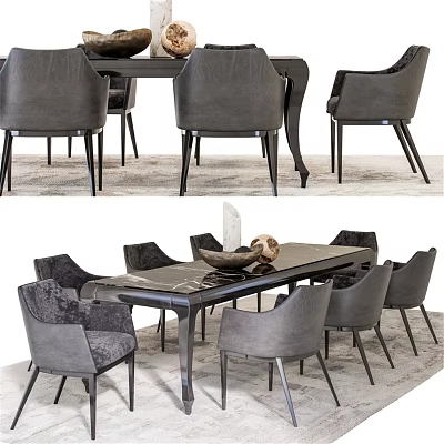 Modern Dining Table And Gray Upholstered Chairs Set For Elegant Dining Room 3d model