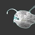 Anglerfish with Large White Eye Open Mouth Sharp Teeth and Green Body in Deep Sea