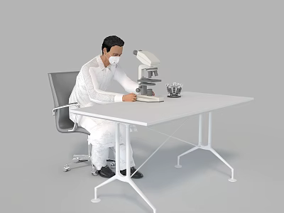 Man In White Lab Coat Using Microscope With Laboratory Equipment On Table 3d model