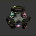 3D Rendered Mechanical Structure With Black Silver Components And Green Circular Sections