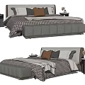 Modern Double Bed Interior Design With Upholstered Headboard Checkered Quilt Colored Pillows And Nightstand