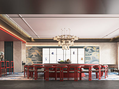 New Chinese-style private room hotel catering large box catering private room tea table and chair box art chandelier round table and chair model