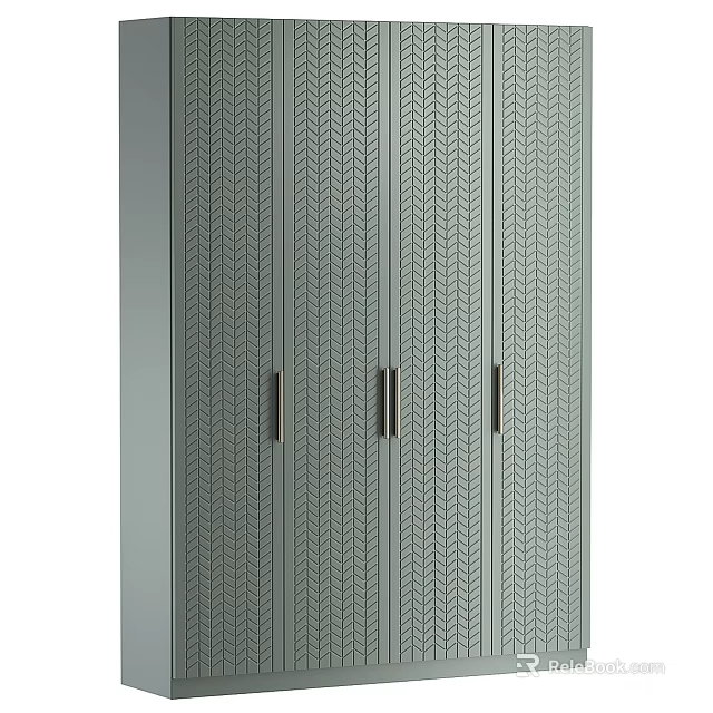 Modern Gray Wardrobe With Herringbone Pattern Doors And Metal Handles Design 3d model 