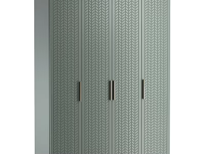 Modern Gray Wardrobe With Herringbone Pattern Doors And Metal Handles Design 3d model