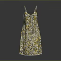 Women's Spaghetti Strap V Neck Mid Length Dress With Yellow And Black Floral Print
