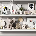 Decorative Ornament Set Including Bunny Elephant Dolls House Models Clock Plant Star Decorations On Shelves