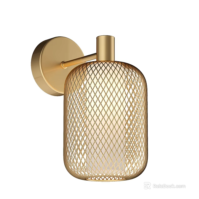 Stylish Golden Wall Lamp Featuring Intricate Mesh Shade For Interior Lighting 3d model