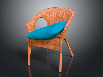 Wicker Outdoor Chair With Blue Cushion And Curved Armrests For Stylish Seating 3d model