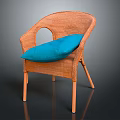 Wicker Outdoor Chair With Blue Cushion And Curved Armrests For Stylish Seating