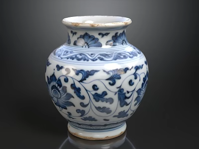 Traditional Blue And White Porcelain Vase With Intricate Floral Patterns On Dark Surface 3d model