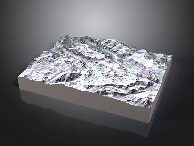 Detailed 3D Mountain Terrain Model With White Snow And Green Vegetation 3d model