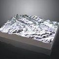 Detailed 3D Mountain Terrain Model With White Snow And Green Vegetation