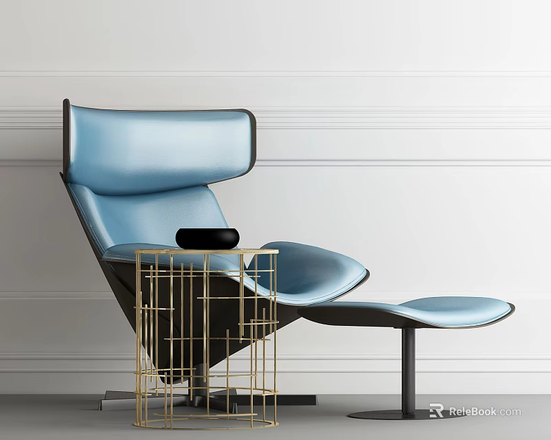 Blue Accent Chair With Gold Side Table In Modern Living Room 3d model 