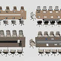 Modern Conference Table Setup With White Chairs And Rectangular Wooden Surface Design 3d model