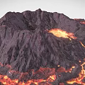 Active Volcano Erupting Landscape With Flowing Red Orange Lava On Mountain Slopes