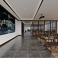 Chinese Style Interior Corridor With Wooden Furniture Decorative Painting And Large Windows