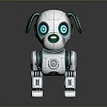 White And Green Robotic Dog Design With Glowing Blue Eyes And Mechanical Parts