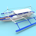 Seagull Perched On Blue And White Boat With Wooden Deck And Netting