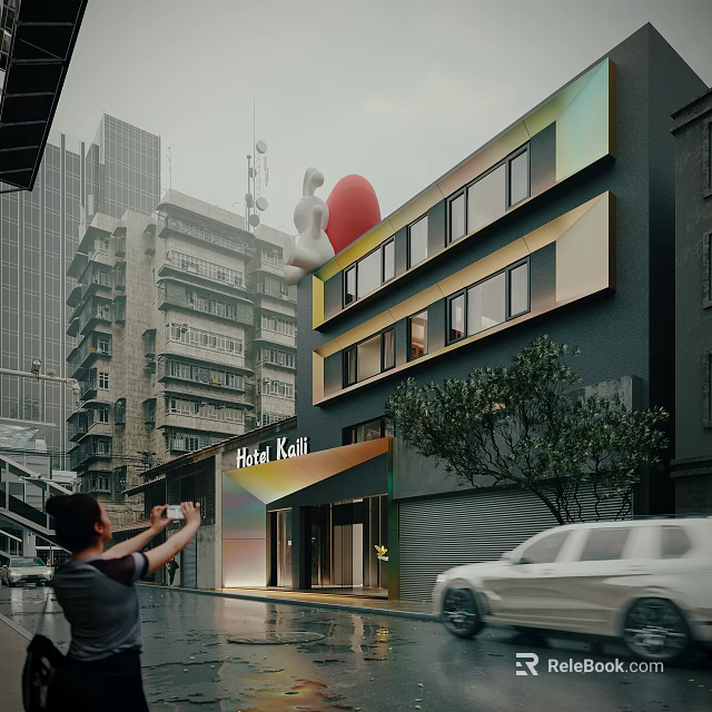 Hotel Kaili Building With Colorful Facade Urban Surroundings And Visitor Taking 3d model 