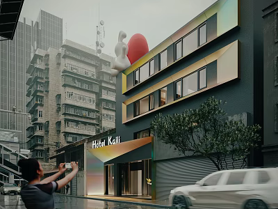 Hotel Kaili Building With Colorful Facade Urban Surroundings And Visitor Taking 3d model