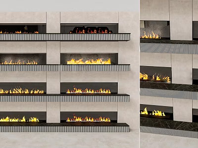 Modern Stacked Fireplace Interior Design With Multiple Burning Flames And Concrete Structure 3d model