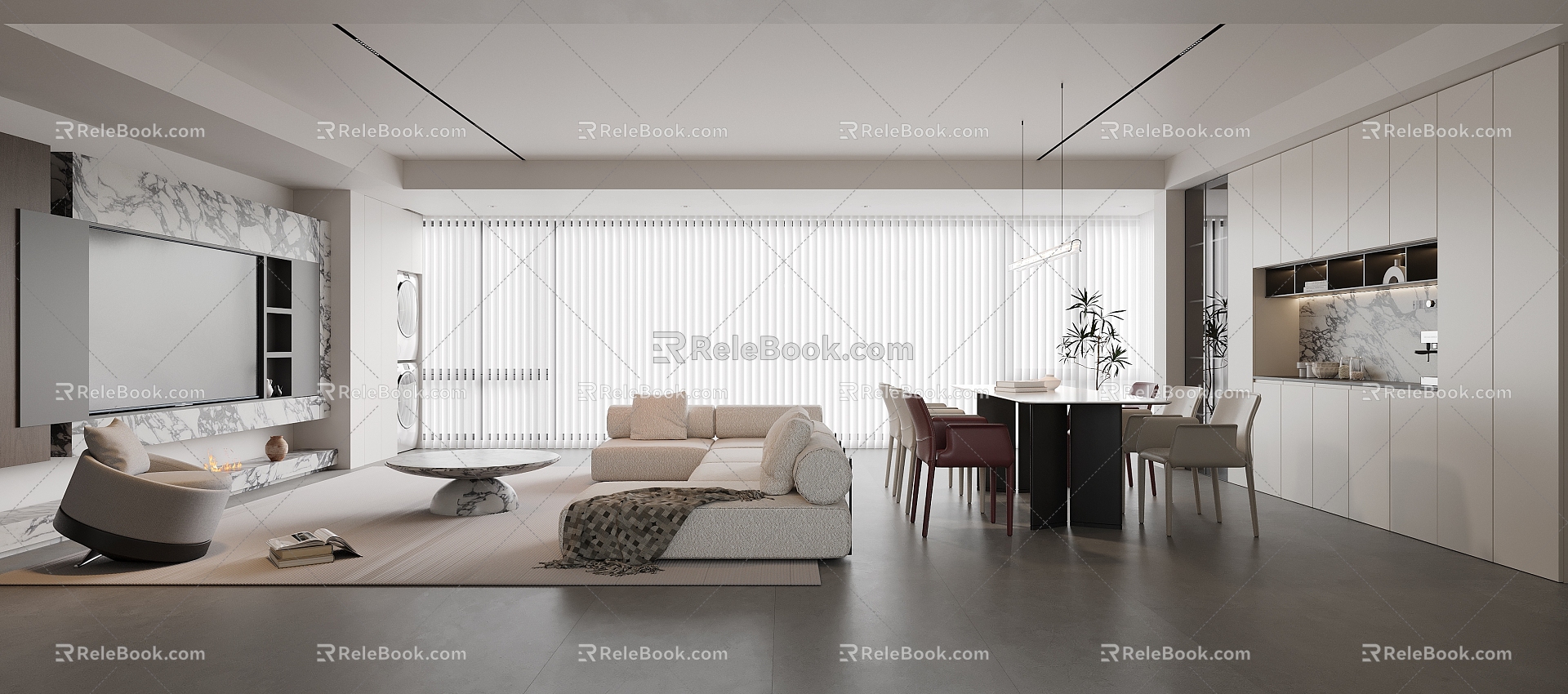 Modern Minimalist Restaurant Sofa Coffee Table Combination Italian Leisure Sofa Chair Dining Table and Chair Combination Fantasy Curtain Floor Lamp No Main Lamp Guest Restaurant 3d model