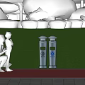 Outdoor Trash Bins With Green Grass Trees And Adult Child Nearby
