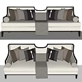 Multi Person Sofa With Multiple Decorative Cushions Gray Throw Blanket Neutral Tones Dark Frame 3d model