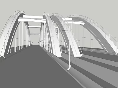 Modern Arch Bridge Design With Double Lane Railings And Street Lamps 3d model