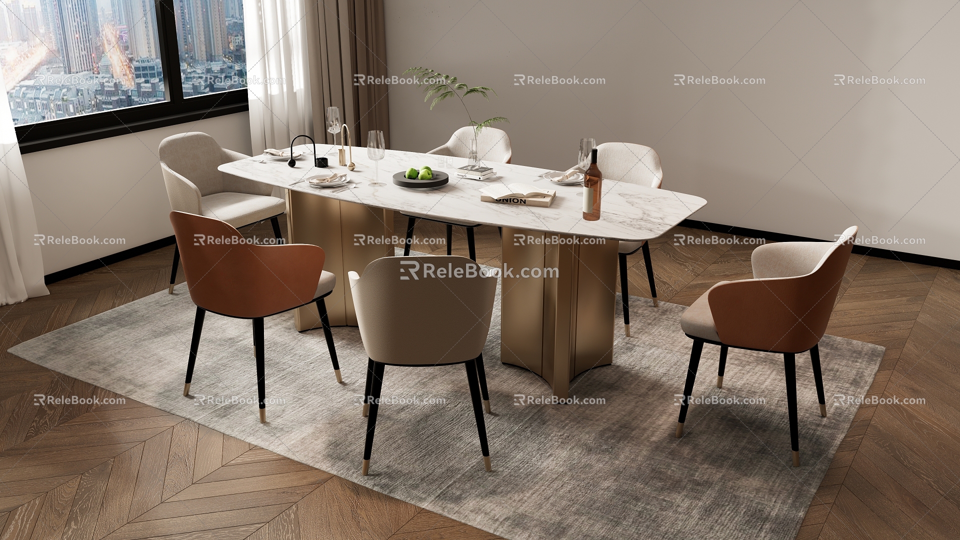 Modern Simple Dining Table and Chair Combination Jewelry Ornaments 3d model