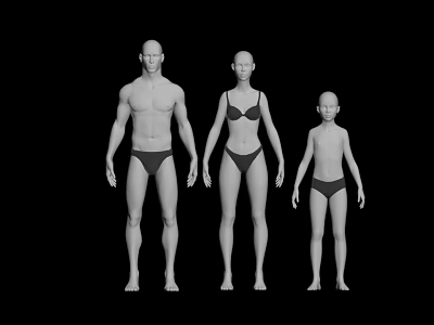 Modern Model Man Woman Child Basic Human Body 3d model