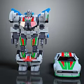 Transformer Robot Action Figure With Convertible Car Model In Red Green White 3d model