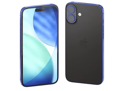 Apple Smartphone With Blue Frame Black Back Dual Camera And Colorful Screen 3d model