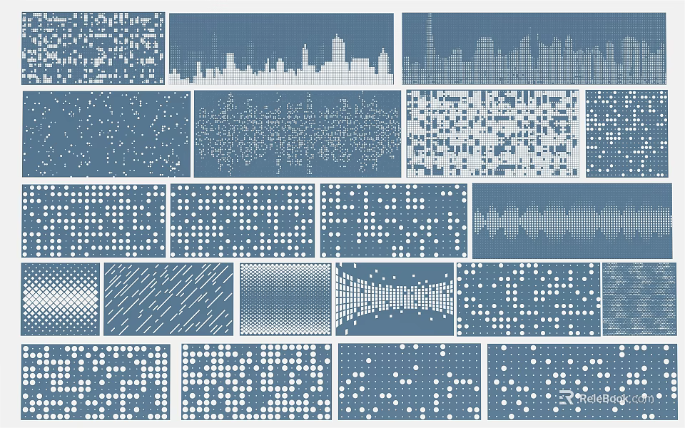 Blue Background Design With Various Geometric Patterns And City Skyline Silhouettes 3d model