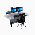 Modern Office Desk and Chair Set with Computer Monitor and Table Lamp