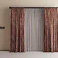 Brown Checkered Curtains With White Sheer Curtain On Black Rod Against Light Wall By Poliform