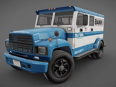 Blue And White Bank Security Truck Displaying Security And Bank Signage 3d model