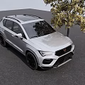 Silver Modern SUV With Black Wheels Parked By Tree On Asphalt Ground