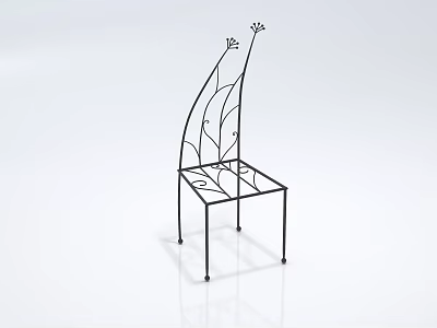 Elegant Black Metal Leisure Chair With Curved Lines Decorative Backrest Leaf Flower Patterns 3d model
