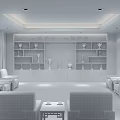 Hotel Public Lounge Area With Green Walls Trophy Display Shelves White Sofas And Wooden Tables